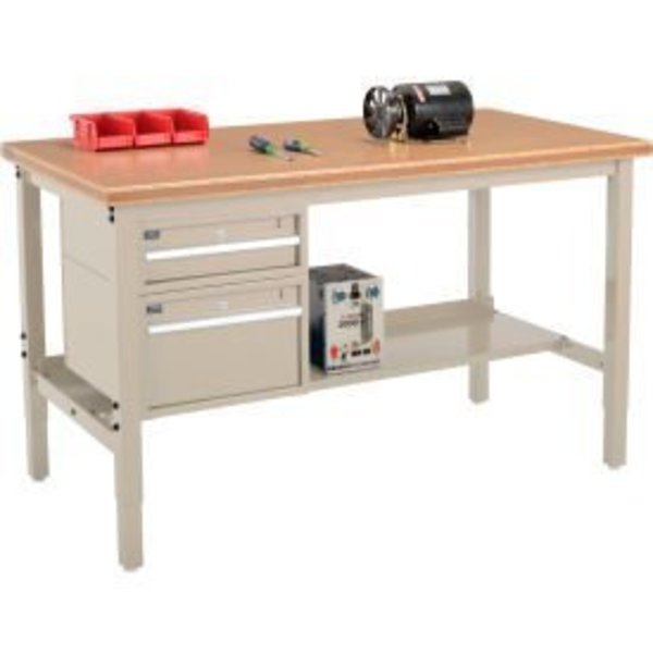 Global Equipment 72 x 36 Production Workbench - Shop Top Safety Edge - Drawers   Shelf - Tan 319266TN
